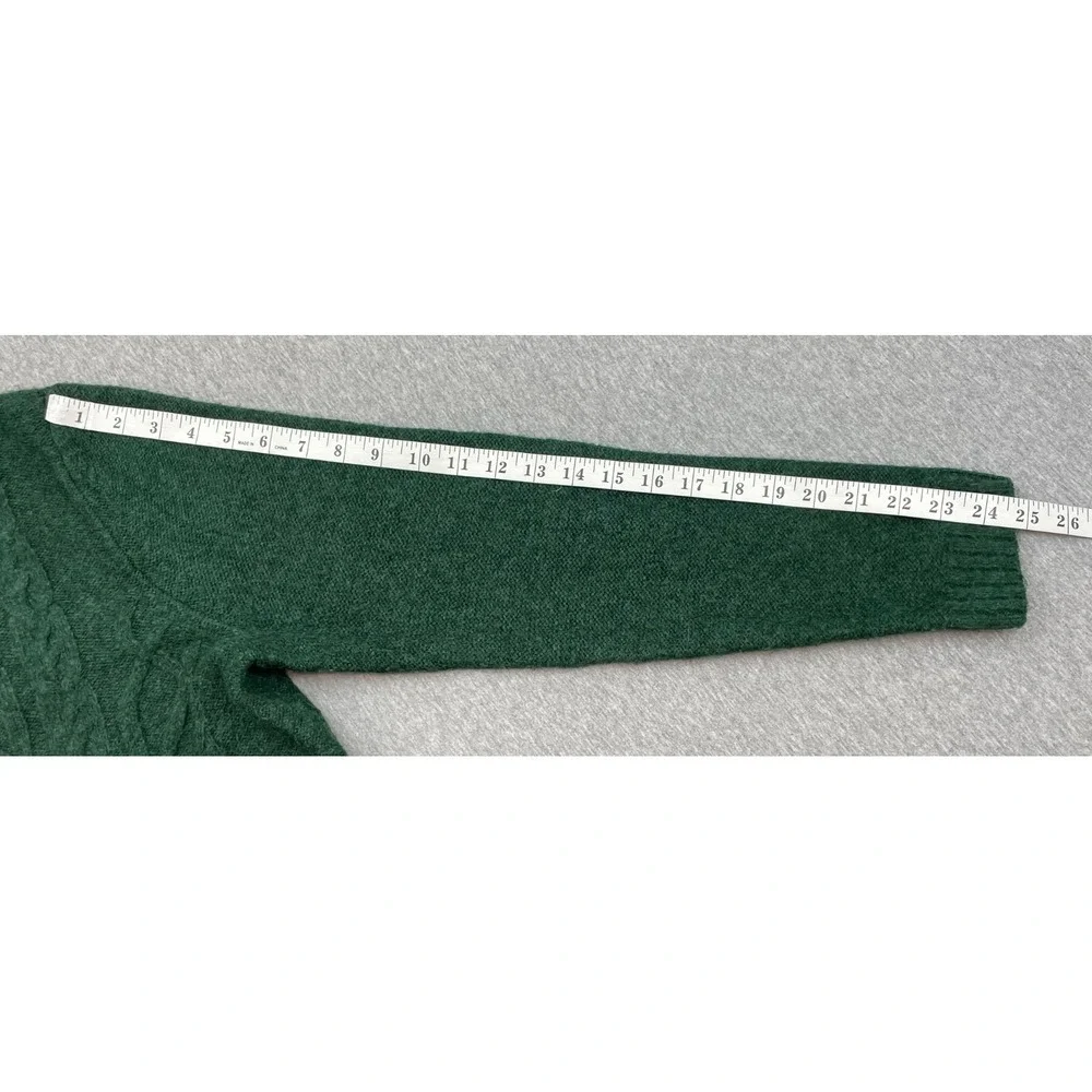 Croft & Borrow Sweater Womens XL Green Cable Knit Crew Neck Long Sleeve